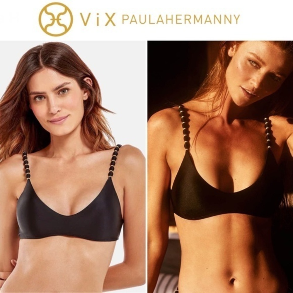 VIX Luli Beads Bandeau Top Gold Beaded Accents Black D   126$